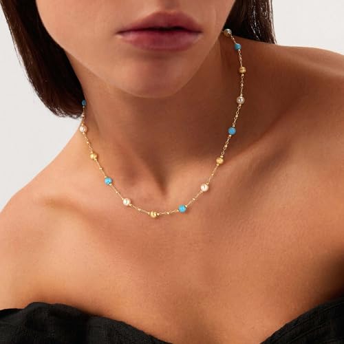 Created Turquoise Necklace for Women 14K Gold Plated Beaded Heart Choker Boho Necklaces Handmade Beach Summer Everyday Western Jewelry Gifts - color: Gold Chain, style: Pearl Beaded
