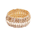 Women’s Wedding Bridal Crystal Leaf Flower Stretch Bangle Elastic Wide Bracelet Jewelry for Brides Bridesmaid - color: Style1-Champagne-Gold Plated