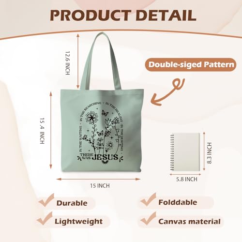 Jesus Tote Bag, Christian Tote Bags for Women, Religious Reusable Grocery Bags - color: Green Floral