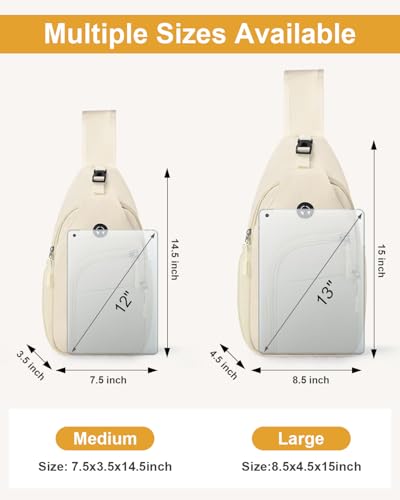 Pritent Crossbody Bags for Women Man Waterproof Sling Bag Backpack Trendy Casual Cross Body Bag with Convertible Shoulder Strap Chest Bag for Camping Hiking Travel Essentials (Ivory, Large) - color: Ivory, size: Large