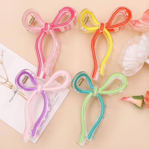 4 Pcs Bow Hair Clips Elegant Hair Claw Butterfly Hair Accessories for Girls Nonslip Butterfly Clips Hair Styling Accessories for Women - color: 4 Pcs-Rainbow Style