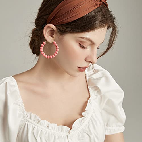 Handmade Nature Wooden Beaded Hoop Earrings Bohemian Minimalist Colorful Circle Round Wood Bead Earrings Vintage Chic Wooden Ethnic Dangle Drop Earrings for Women Statement Jewelry Gifts - color: Watermelon Red