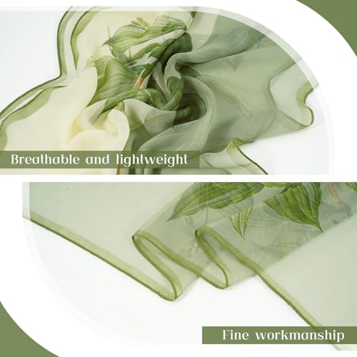 E-Clover Unique Fashion Women's Scarf Chiffon Sheer Scarves for Women Lightweight - color: Green Flowers-03