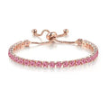Tennis Chain Rhinestone Beads Slider Bracelet 14K Gold Silver Plated Adjustable Crystal Seed Bracelet for Women Wedding Party Geometric Jewelry Gift - color: I pink