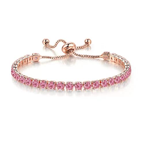 Tennis Chain Rhinestone Beads Slider Bracelet 14K Gold Silver Plated Adjustable Crystal Seed Bracelet for Women Wedding Party Geometric Jewelry Gift - color: I pink