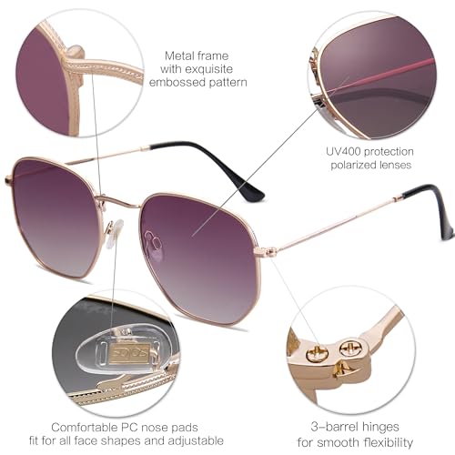 SOJOS Square Polarized Sunglasses for Women Men Small Hexagonal Polygon Shades SJ1072 - color: Purple