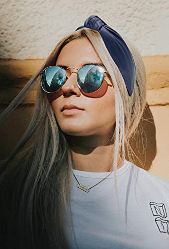 Navy Blue Headbands for Women Year-round Wearable All Day, Trendy Head bands Adult Women's Hair Leather Knotted Headband for Women is a Top Knot Womens Head band Fashion Designer Girl - color: Navy