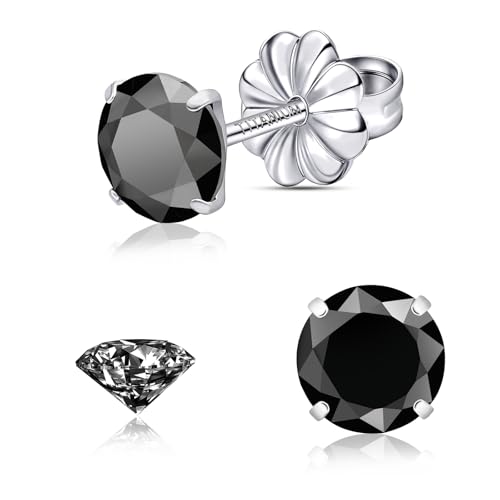 Moissanite Stud Earrings, G23 Hypoallergenic Titanium Stud Earrings for Women Men, Round Cut D Color VVS1 Clarity 18K White Gold Palted Multicolor Moissanite Jewelry, 0.6CT-3.0CT - color: Black, size: (0.5ct*2)-5mm-1.0 Carat