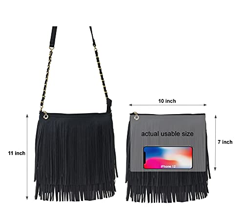 Solene Fringe Crossbody Shoulder Bag with Strap, Tassel Messenger bag, Country Style Western Fringe Purse for Women - color: Black