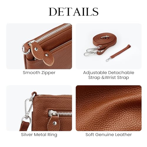 befen Genuine Leather Wristlet Clutch Wallet Purses with RFID Blocking, Small Crossbody Bags Shoulder Handbag for Women - color: Deep Brown
