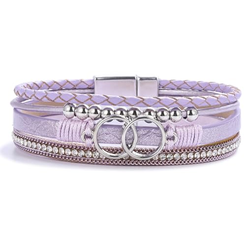 FANCY SHINY Boho Leather Wrap Bracelet Stackable Infinity Chunky Cuff Bracelets Western Hippie Outfits Jewelry Valentine Gifts for Women - color: Purple