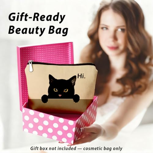 Black Cat Makeup Bag, Hi Cute Black Kitty Cosmetic Bags for Women, Cat Mom Lady Lover Gifts for Women, Pet Lovers Owners Gifts Zipper Makeup Pouch - color: 02-Cat(01)