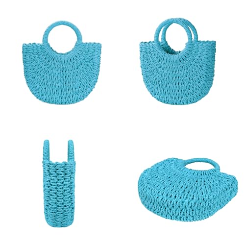 Womens Straw Beach Bag Woven Crossbody Shoulder Bags Top Handle Satchel Handbag Purse for Summer - color: Blue