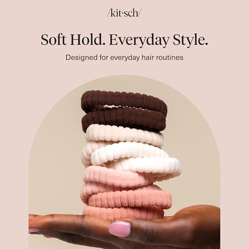 Kitsch Ribbed Hair Ties No Damage - Strong, Stretchy & Snag-Free Hair Bands | Soft Fabric Ponytail Holders, Stylish Elastics for Everyday Hairstyles | Ideal Gifts for Women - Blush, 10pcs - color: Blush Ribbed (Pack of 10)