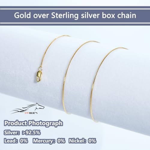 NAG.HC 925 Sterling Silver Chain 0.8MM Delicate Box Chain - Italian Necklace Chain - Tiny&Thin&Strong -Friendly Price & Quality 14"-30" - color: 18K Gold, size: 16.00