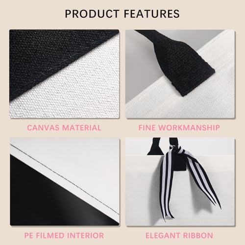 OKBA 6 PCS Personalized Classic Canvas Tote Bag(Black and White),Inside Zipper Pocket Grocery Tote DIY Gift,for Wedding,Birthday,Beach,Perfect Gifts for Women,Mom,Teachers,Friends
