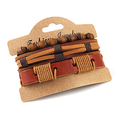 HZMAN Wrap Bracelets Men Women, Hemp Cords Wood Beads Ethnic Tribal Bracelets, Leather Wristbands - style: Wooden bead style 2