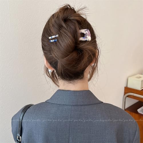 French Hair Clips 4-Pack Assorted Styles, U-Shaped Textured Hair Pins for Women with Black, Tortoiseshell, Leopard & Smoky, for Ponytail Bun Updo (Celadon) - color: Smoky Grey