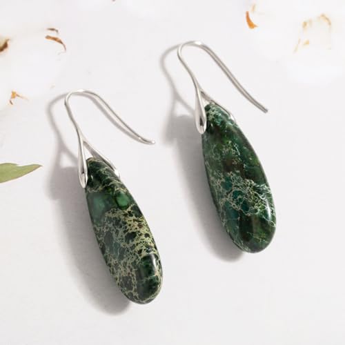 SELOVO Stone Fishhook Dangle Drop Earrings Statement Earrings for Women Stone - color: Green-Silver Color Hook