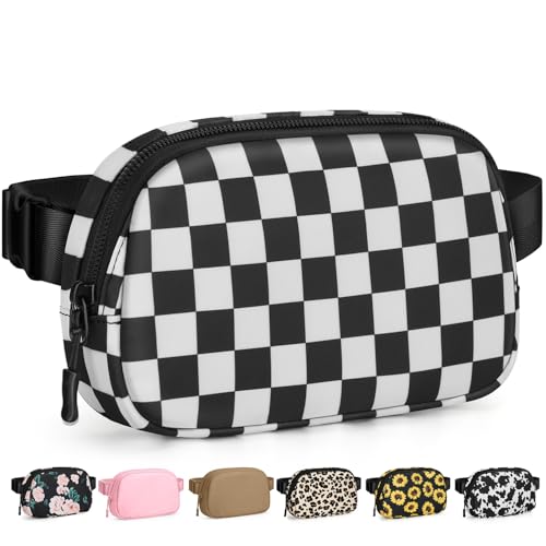 Pritent Fanny Packs for Women Cross Body Bag Waterproof Belt Bag with Adjustable Strap and Zipper Back Pocket Small Crossbody Bags Fashion Waist Packs for Workout Travelling(Checkered Black, Large) - color: Checkered Black, size: Large