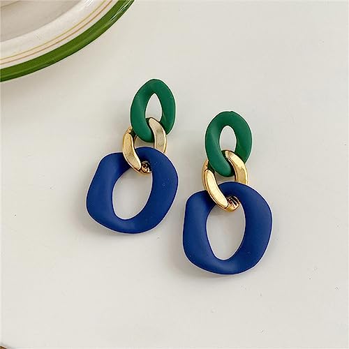 Charm Elegant Hollow Color Chain Acrylic Geometric Temperament Dangle Drop Earrings Bohemian Minimalist Hypoallergenic Jewelry Gift - color: Green Gold Blue Earrings