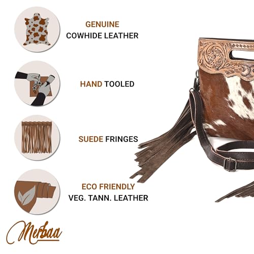 Merbaa Women Natural Cowhide Leather Crossbody Sling Bag With Adjustable Detachable Strap | Shoulder Bag | Handbag - color: Brown