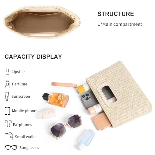 RNIEGA Straw Clutch Handbags Summer Clutch Woven Boho Beach Bags Straw Purses for Women - color: Beige