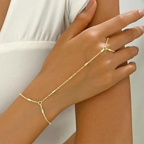 Hand Chain Gold Bracelets for Women Trendy Finger Ring Slave Bracelet Dainty Chain Hand Jewelry Trendy Gifts - color: A4:Gold Hand Chain