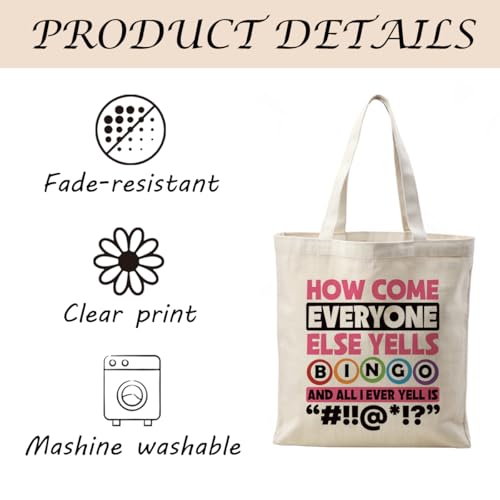 Canvas Tote Bag Aesthetic for Women,Reusable Canvas Cute Shoulder Bag for Grocery, Shopping, Beach & Daily Use - color: Bingo Player