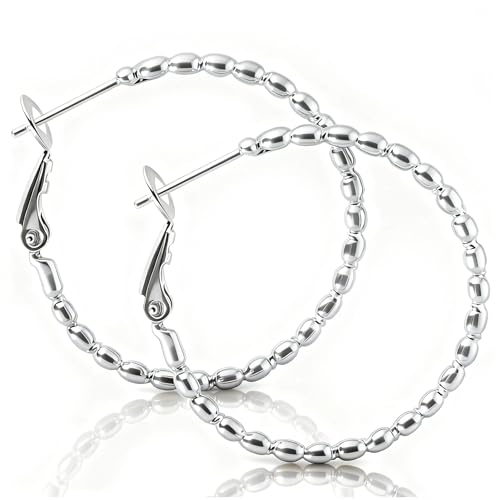 ToHeart Gold Silver Beaded Hoop Earrings with Delicate Textures Elegant Daily Wear Birthday Gift - style: Silver
