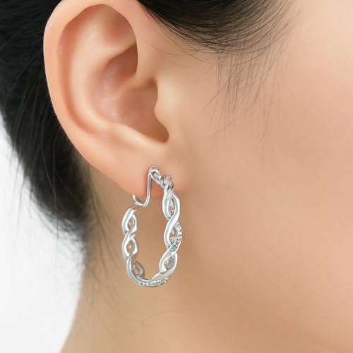 Clip On Hoop Earrings for Women,Cubic Zirconia CZ Gold Silver Plated Twisted Drop Clip On Earings for Non Pierced Ears Lightweight Jewelry Gifts - color: Silver