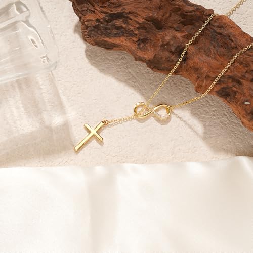 Turandoss Gold Cross Necklace for Women Girls Jewelry Gifts, Dainty 14K Gold Plated Cross Necklace Infinity CZ Holy Mary Medal Necklaces for Women Baptism Religious Faith Jewelry First Communion Gifts - color: infinity cross necklace