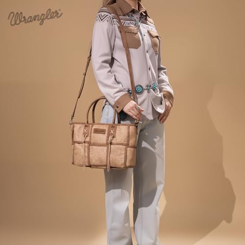 Montana West Wrangler Woven Tote Bag for Women Western Floral Tooled Purses and Handbags - color: Floral Tooled Tan