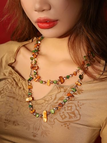 MINACHI Colorful Irregular Beaded Long Necklace, Coated Reflective Glass Beads, Bohemian Vintage Chunky Costume Jewelry for Women - style: Necklace NECK.003