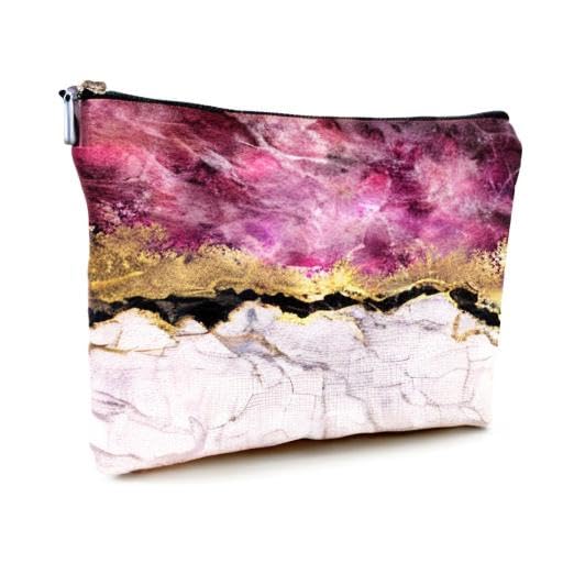 Cute Makeup Bag for Purse Canvas Waterproof Funny Cosmetic Bags for Women Zipper Travel Toiletry Pouch-Wine Marble Makeup Bags - color: Wine Marble Makeup Bags