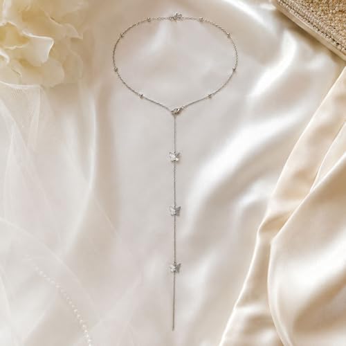 Back Necklace for Backless Dress Body Chain Jewelry for Women Adjustable Rhinestone Chain Necklace Bridal Jewelry for Weddings Summer Vacation - color: butterfly solver