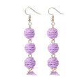 Lightweight Boho Thread Raffia Earrings for Women Handmade Braided Straw Wicker Lantern Ball Earrings Summer Beach Bohemian Geometric Earrings Holiday - color: purple