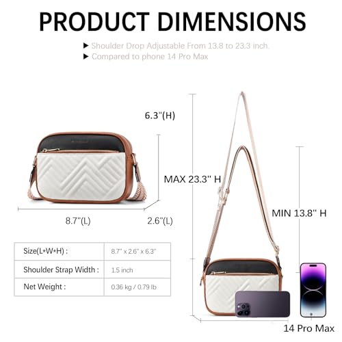 BOSTANTEN Quilted Crossbody Bags for Women Vegan Leather Purses Shoulder Handbags with Wide Strap - color: Q-beige With Black With Brown