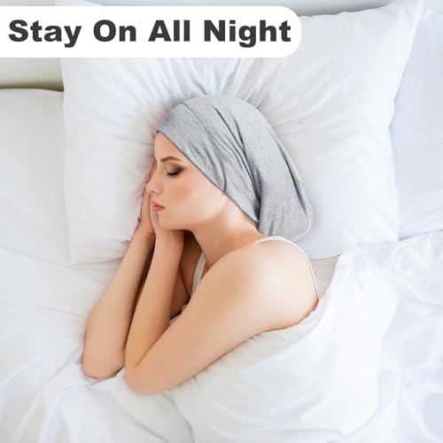 Sleep Cap Bonnet for Sleeping Black Women Men, Adjustable Cooling Lining Bonnets for Curly Hair Wrap Braids Beanie Night Hat - color: 2pcs (Black+light Gray)-large, style: Large