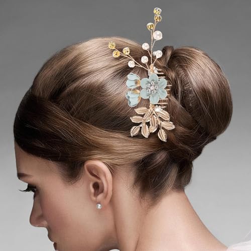 NUOBESTY 4-Piece Sage Green Wedding Hair Comb Set Bridal Hair Accessories with Pearl Floral Leaf Design for Women Special Occasions