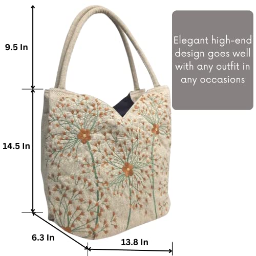 HCRAFT Embroidered Handbags for Women, Large Beads Flower Shoulder Tote Bag with Zipper Fabric Hobo Bags, Mother's Day Bag - color: Large Dandelion