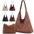 2-Piece Vegan Leather Purse Set for Women: Slouchy Hobo Shoulder Bag & Suede Tote Bag - color: Brown2