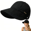 huablo]UPF 50+Womens Sun Hat UV Protection Hiking Fishing Hats Wide Brim Hat Adjustable Ponytail Packable Sun Cap - color: Black