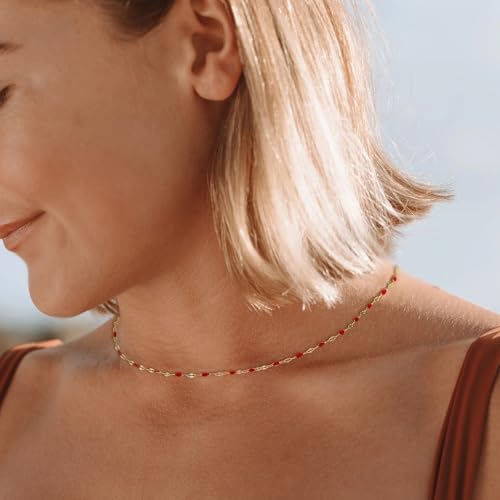 Gold Necklaces for Women Trendy, 14K Gold Plated Dainty Lip Chain Simple Choker Hypoallergenic Waterproof Boho Necklace Fashion Accessories Women Jewelry for Her - color: rainbow