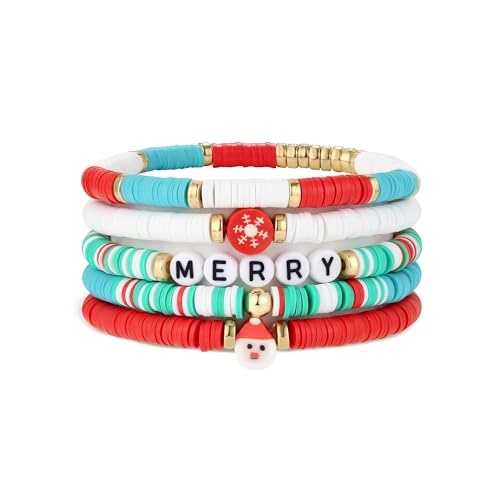 Elegance 11 designs Heishi Beaded Bracelets For Women Polymer Clay Colorful Surfer Stackable Beads Boho Bracelet Summer Beach Jewelry - color: Snowman