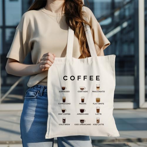 Canvas Tote Bag Aesthetic for Women,Reusable Canvas Cute Shoulder Bag for Grocery, Shopping, Beach & Daily Use - color: Coffee