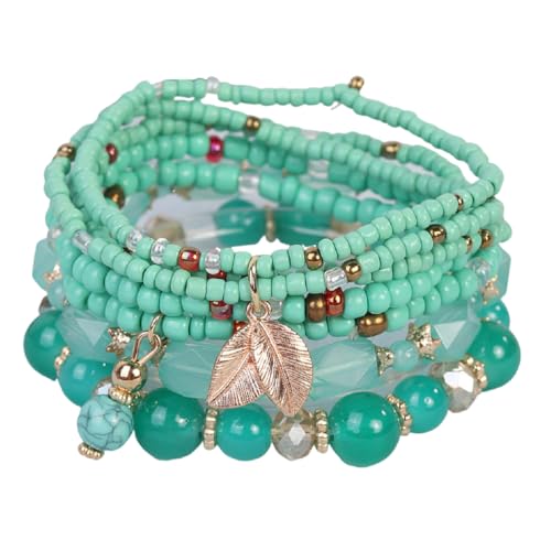Caiyao 4Pcs Bohemia Multilayer Stackable Beaded Bracelets Set Colorful Crystal Stone Gold Beaded Stretch Bracelets Hawaii Charm Bracelet for Women Men Summer Beach Boho Vacation Jewelry Gifts - color: 7pcs blue