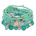 Caiyao 4Pcs Bohemia Multilayer Stackable Beaded Bracelets Set Colorful Crystal Stone Gold Beaded Stretch Bracelets Hawaii Charm Bracelet for Women Men Summer Beach Boho Vacation Jewelry Gifts - color: 7pcs blue