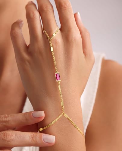 Birthstone Gold Bracelets for Women Trendy 14K Gold Plated Hand Chain Bracelet Stack Stackable Friendship Birthday Bracelets Gifts Christmas Stocking Stuffer for Women - color: 07 July