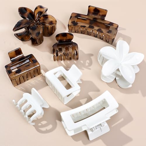 8 Pcs Mixed Style Hair Claw Clips Set, Strong Hold Non-Slip Clips for Women & Girls, Rectangle & Flower Design Hair Clips for Thick/Thin Hair, Daily & Styling Accessories (Neutral & Pastel Tones) - color: Neutral